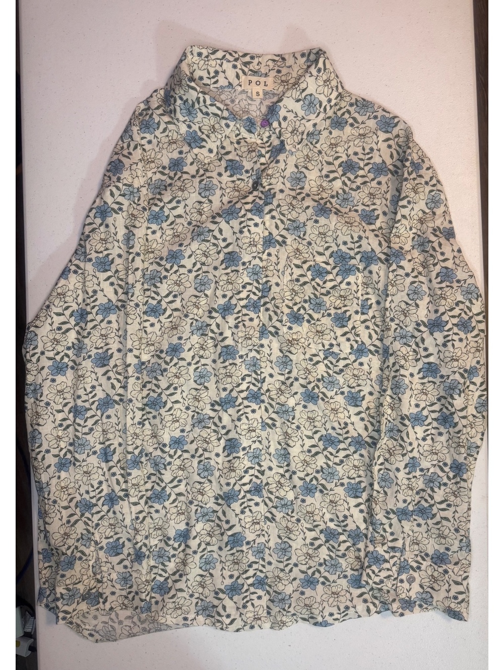 POL Women's Floral Button-Up Blouse oversized Size S